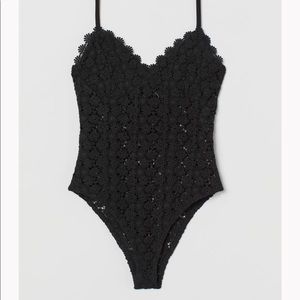NWT H&M Black Floral Crochet Bodysuit